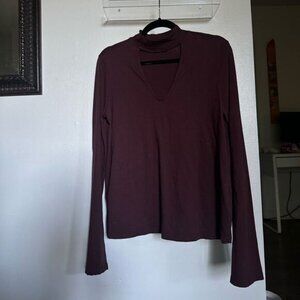 Philanthropy Long Sleeve Top size Medium Women's Red Burgundy V Neck Blouse Boho